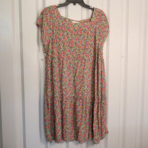 Natural Life Womens Tiered Rayon Floral Print Mini Dress Size XL Pink Blue Green